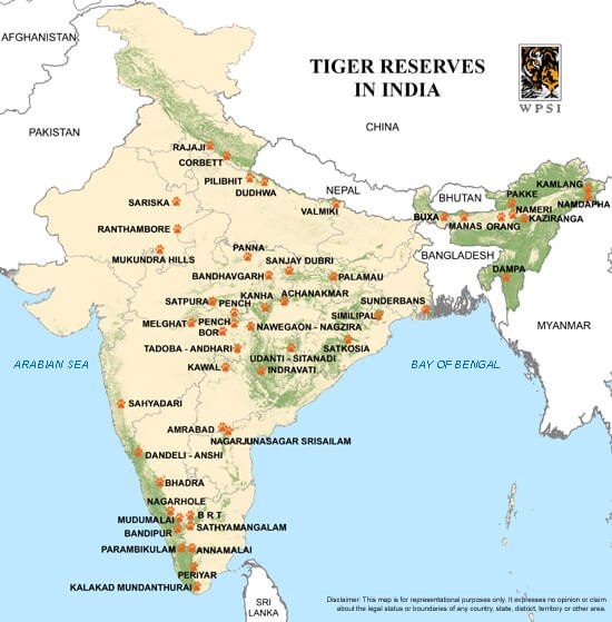 map of tiger reserve of india, dailybharathindi,